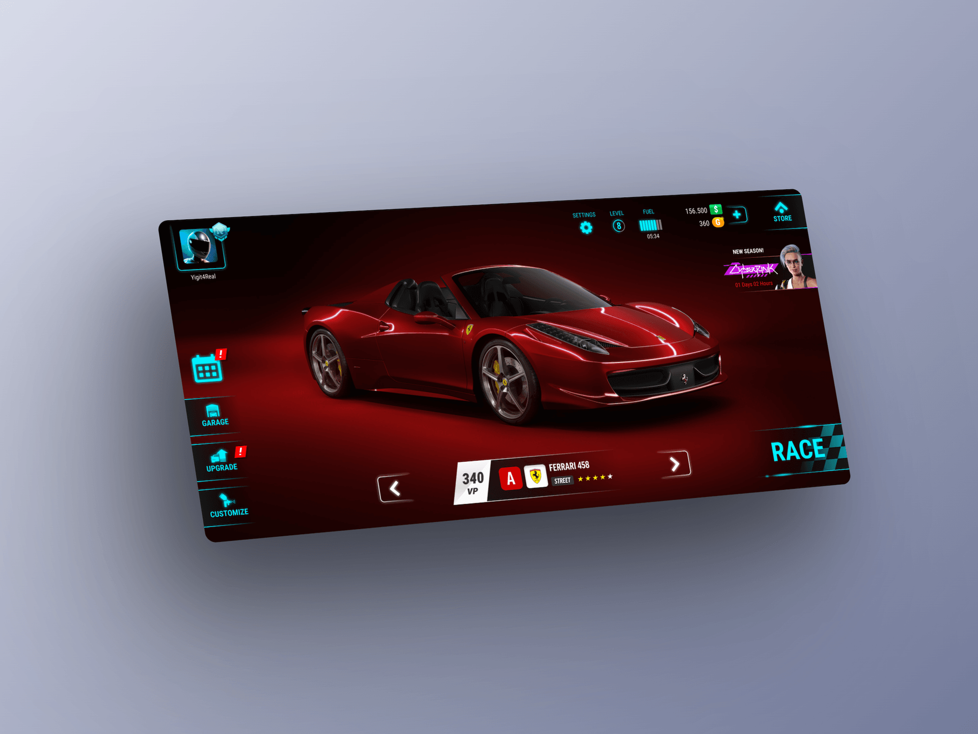 Mobile Racing Game UI 
(Concept)